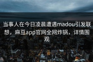 当事人在今日凌晨遭遇madou引发联想，麻豆app官网全网炸锅，详情围观