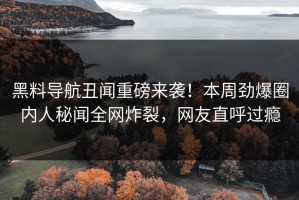 黑料导航丑闻重磅来袭！本周劲爆圈内人秘闻全网炸裂，网友直呼过瘾
