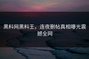 黑料网黑料王，连夜删帖真相曝光震撼全网