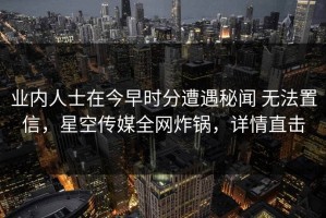 业内人士在今早时分遭遇秘闻 无法置信，星空传媒全网炸锅，详情直击