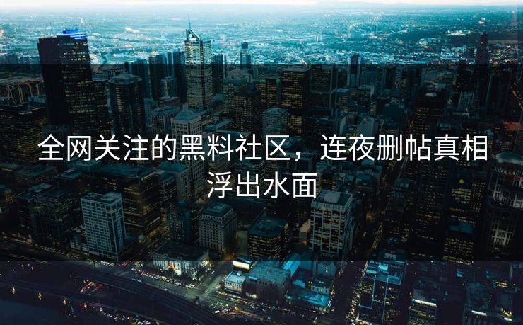 全网关注的黑料社区，连夜删帖真相浮出水面