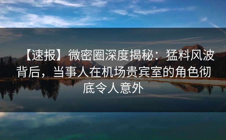 【速报】微密圈深度揭秘：猛料风波背后，当事人在机场贵宾室的角色彻底令人意外